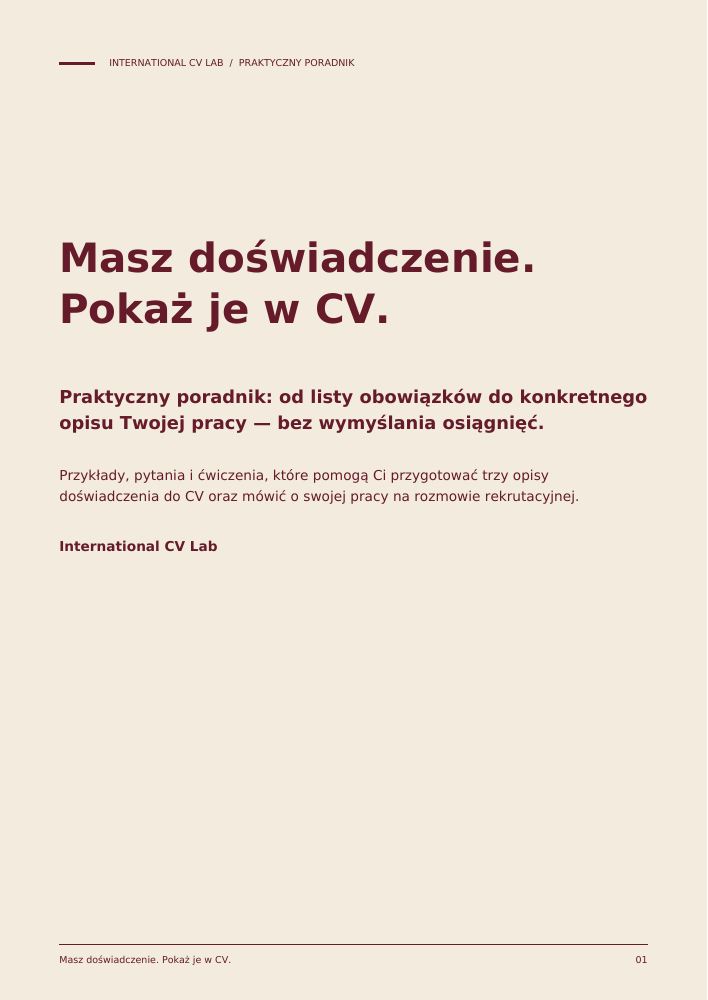 Okładka poradnika International CV Lab: Masz doświadczenie. Pokaż je w CV.